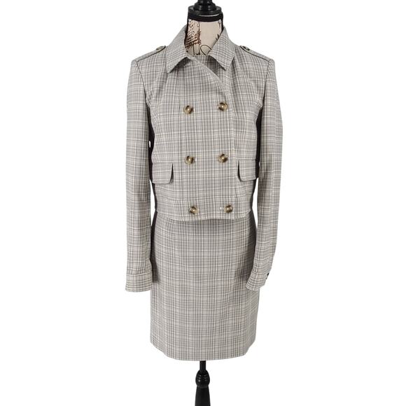 Calvin Klein Women's Plaid Double-Breasted Suit Cropped Set in Plaid Size 4 Twee - Picture 2 of 11